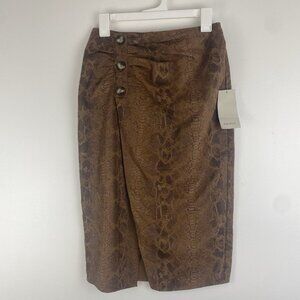 Zara Basic Women's Snakeskin Print Midi Skirt Size S Brown Faux Suede NWT